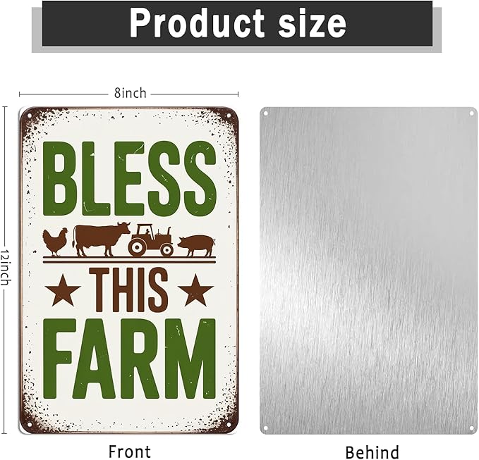 Bless This Farm Metal Sign Rustic Farmhouse Aluminum Metal Signs for Garden, Yard, Porch, Home Bedroom, Kitchen Decor 8 X 12 inch, Weather Resistant, Waterproof, Durable Ink, Easy to Mount