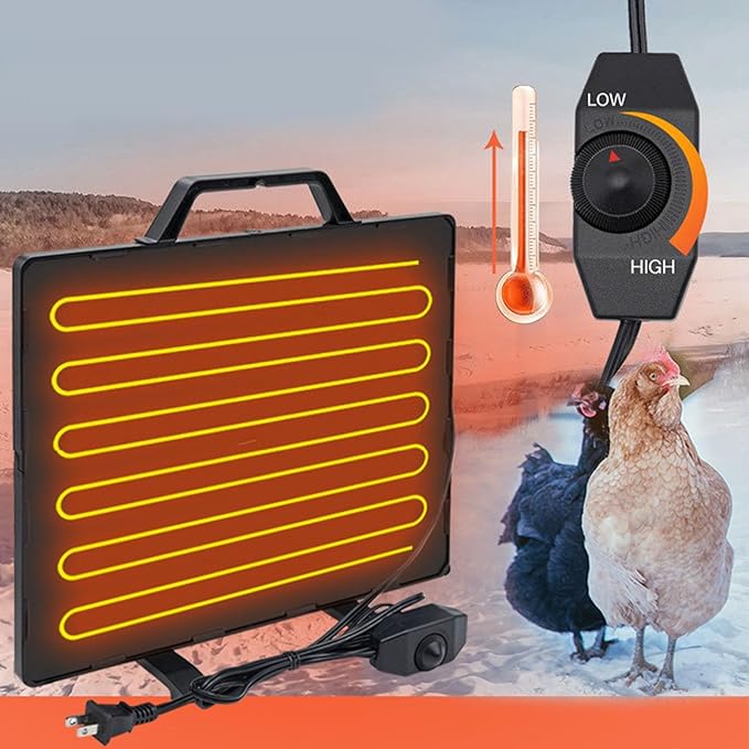 Hyuduo Chicken Coop Heater, Adjustable Thermostat Electric Heating Panel 120 185F 160W with Temperature Protector, for Poultry Small Animals (US Plug)