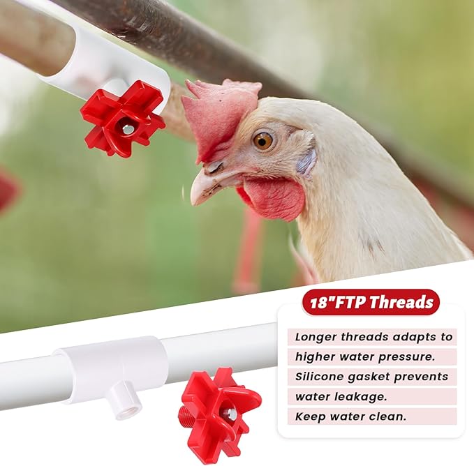 20 Pack Horizontal Chicken Water Nipples with 1/2'' PVC Tee Fittings Automatic Chicken Water Feeder Easy Install Chickens Nipples Waterer Horizontal Side Mount Poultry Nipple Waterer
