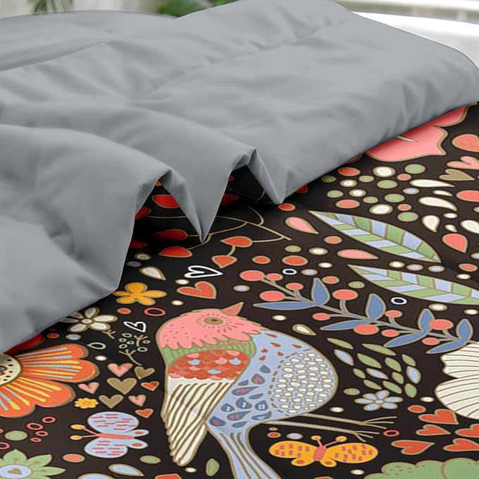 Comforter Set Queen Size, Retro Floral Bird 7 Pcs Bedding for Kids and Adults, Vintage Chinese Flower Bed Sheet Sets with Fitted Sheet 2 Pillowcases & 2 Shams for Bedroom Bed Decor