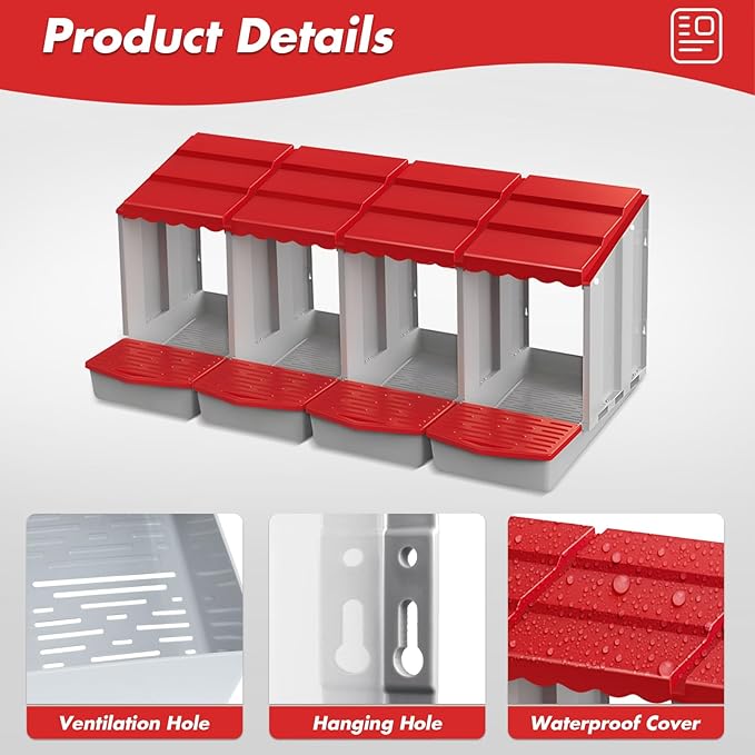 Chicken Nesting Boxes,4 Hole Nesting Box for Chicken Coop, Rolling Egg Collection and Protection Nesting Boxes