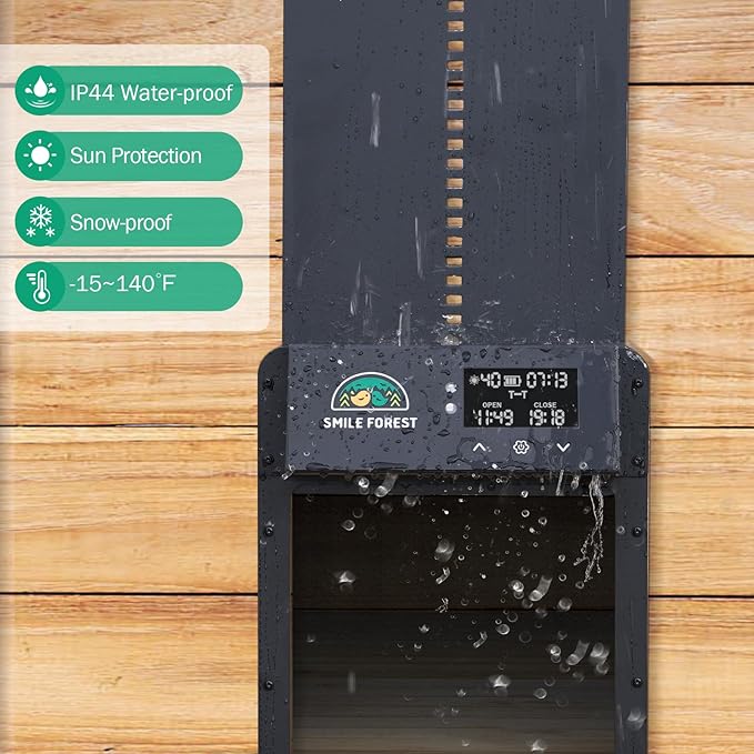 Automatic Chicken Coop Door with Light Sensor & Timer Control - Multi-Mode Chicken Door Opener with Solar Charging