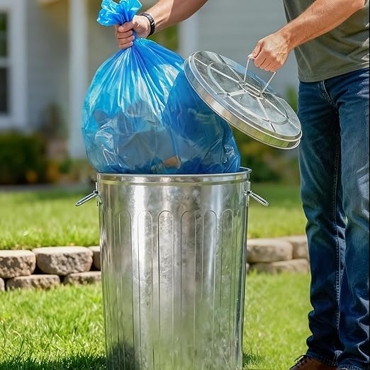 Plexon 20 Gallon Metal Trash Can with Lid and 6 Gallon Small Metal Trash Can with Locking Lid Heavy-Duty Outdoor and Indoor Set for Storage Waste Bird Seed and Farm Use, Bundle