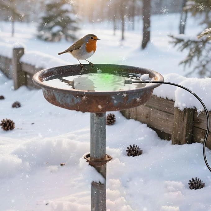 Bird Bath Heater, Upgraded 100W De-Icer Submersible Bird Bath Heaters for Outdoors in Winter, Chicken Water Heater for Winter, Thermostatic Control w/LED Indicator, 5.9 Ft Cord (White-1Pack)