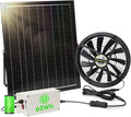 Solar Exhaust Fan with Battery, 40W 10" Solar Powered Fans for Greenhouse with 60Wh Battery Run Day & Night, Solar Vent Fan for Shed Chicken Coop Dog House Outside, Waterproof & Low Noise