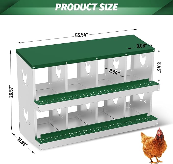 Chicken Nesting Box,8 Compartment Metal Poultry Nest Box Wall Mount, Metal Roll Away Eggs Laying Boxes, Easy Egg Collection, Easy Cleaning,10 Room Chicken Coop for Hens