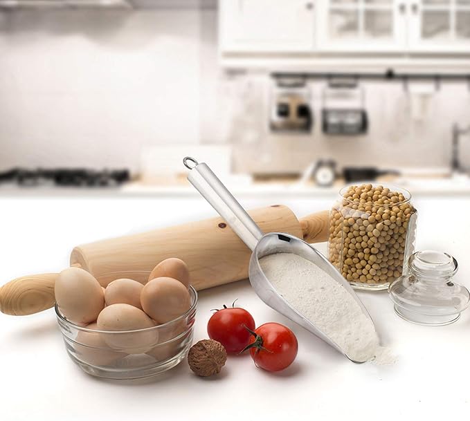 Stainless Steel Scoop Set of 3 (3-5-8 Ounce), E-far Small Metal Scoops for Candy/Flour/Dry Goods/Sugar/Ice Cube, Heavy Gauge Kitchen Utility for Canisters/Jars, Rust Free & Dishwasher