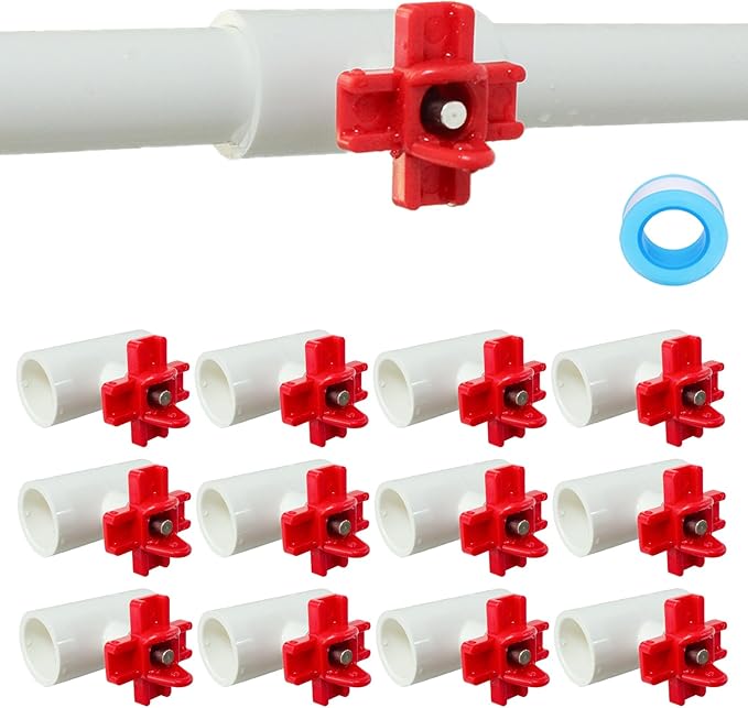 (12 Pack) Horizontal Chicken Waterer Nipples with 1/2'' PVC Tee Fittings for DIY Automatic Chicken Waterering System