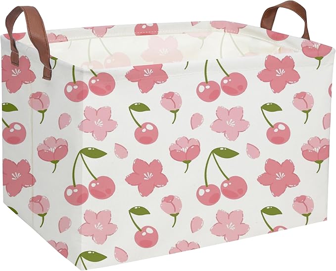 Rectangular Kids Basket Girls Baskets Kids Storage Bins Girls Room Decor Toy Storage Bin Cute Organizer Box(Cherry)