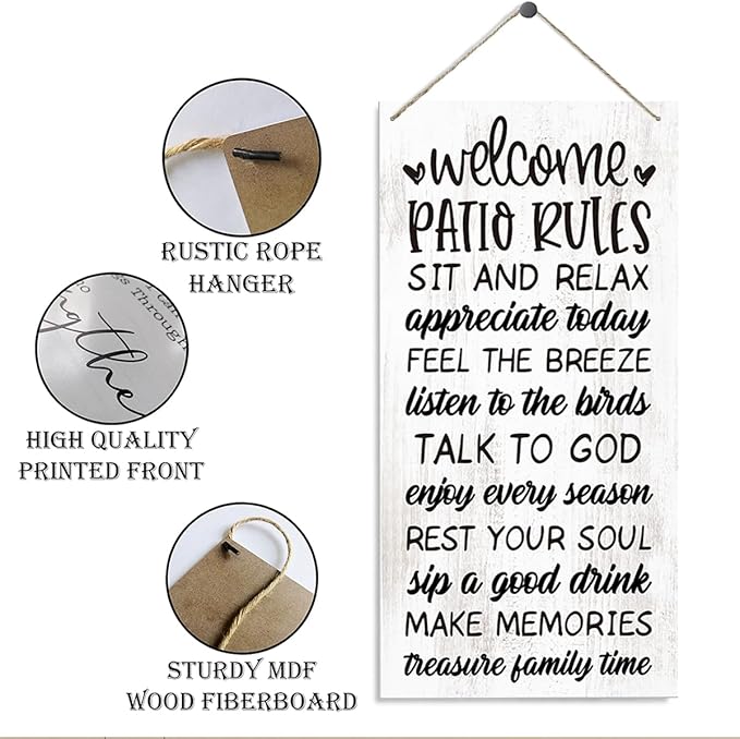 Welcome Patio Rules Sign, Family Sign, Home Patio Decoration, Decorative Wood Hanging Wood Plaque, Home Party Decor, Wall Decor Art, Family Party Decor Ornaments