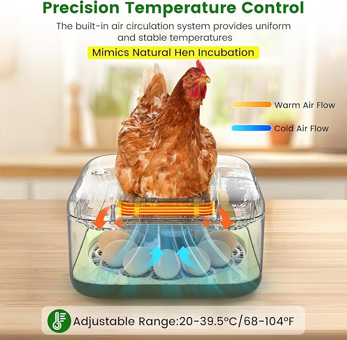 12 Egg Incubator with Automatic Turning, Auto Water Refill & Temp/Humidity Control, Plus Hatching Guide, Digital Hatcher for Chicken, Duck, Quail, Pigeon Eggs & More
