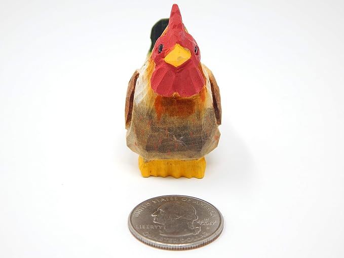 Hand-Carved Brown Hen Figurine - Miniature Wood Chicken Bird Art Statue, Carved Ornament Figurine. Small Farm Animals. Handmade Carved Ornament for Rustic Home Decor & Collectibles
