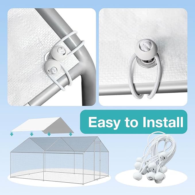 Chicken Coop Cover Waterproof, 11.5 * 6.5 FT Chicken Run Tarp with Ball Bungees Cords, UV Shade Cloth for Yard Large Chicken Coop, Walk-in Chicken Run Pen, Duck Coop Tarp Replacement (1 Pack,White)