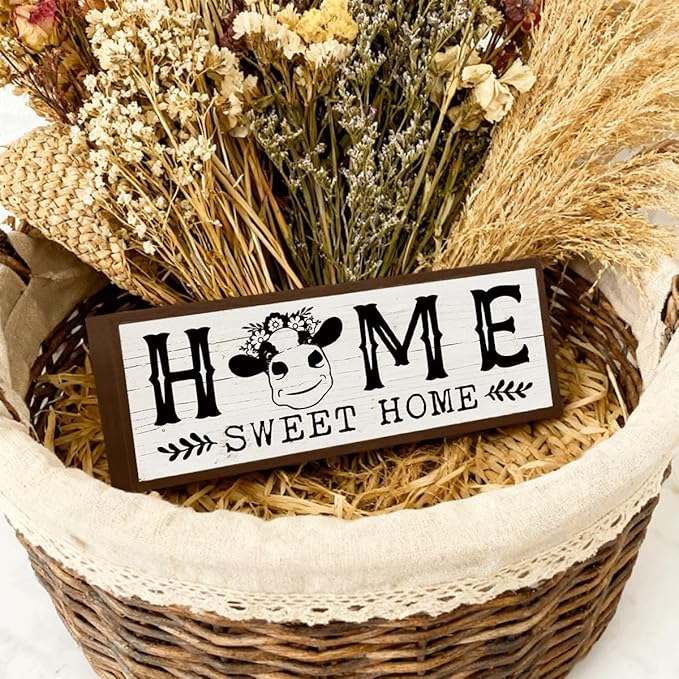 Home Sweet Home Sign, Front Door Porch Decor, Entryway Decors, Framed Wooden Wall Plaque, Modern Farmhouse Wall Decor for Living Room, Housewarming Gift 9.5x3.1x1 inches