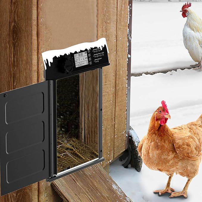 Automatic Chicken Coop Door, Solar Powered Electric Chicken Door with Remote Control, Light Sensor, Reminder Timer, Anti Pinch, Rechargeable, Aluminum Alloy