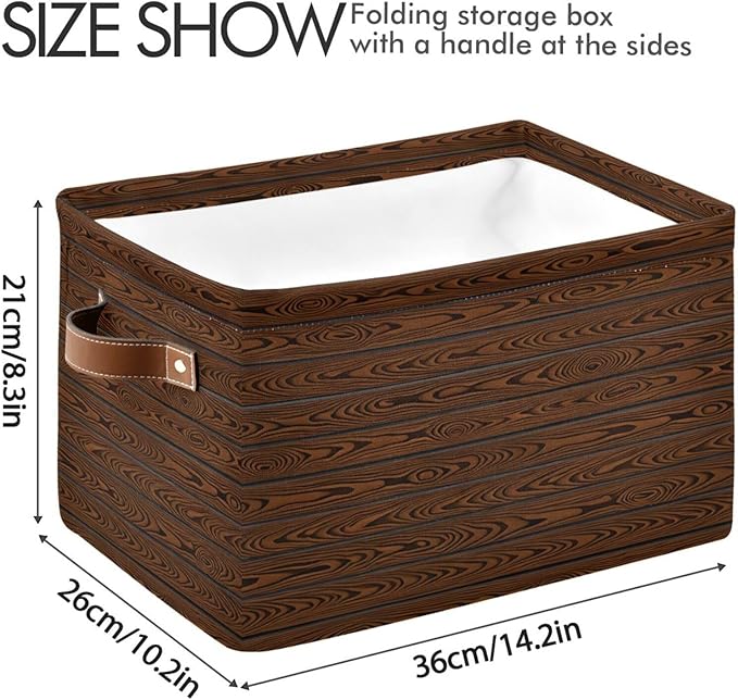 Rustic Grain Storage Bins Collapsible Storage Basket with Metal Frame, Fabric Shelves Bins Closet Baskets with Handles, 2-Pack