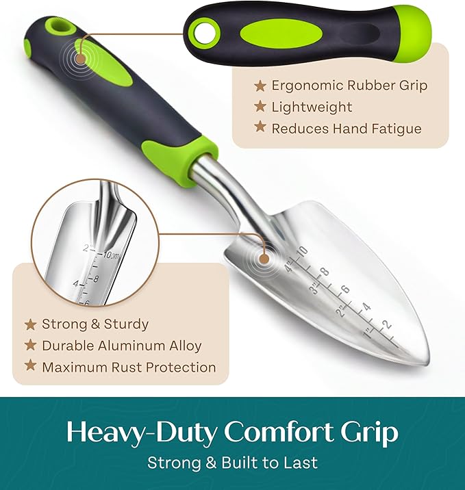 GROWIT Heavy Duty Gardening Tools - Gardening Gifts for Women, Men, Mom, Dad - Durable, Ergonomic Garden Tools Set