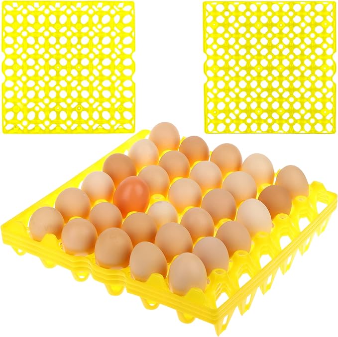 6 Pack Plastic Egg Trays, Each Holds 30 Eggs(#1) for Home Chicken Farmers, Stackable Egg Cartons Hold Multiple Eggs, Great for Storing, Sorting, and Shipping Eggs, Stackable and Reusable (yellow)