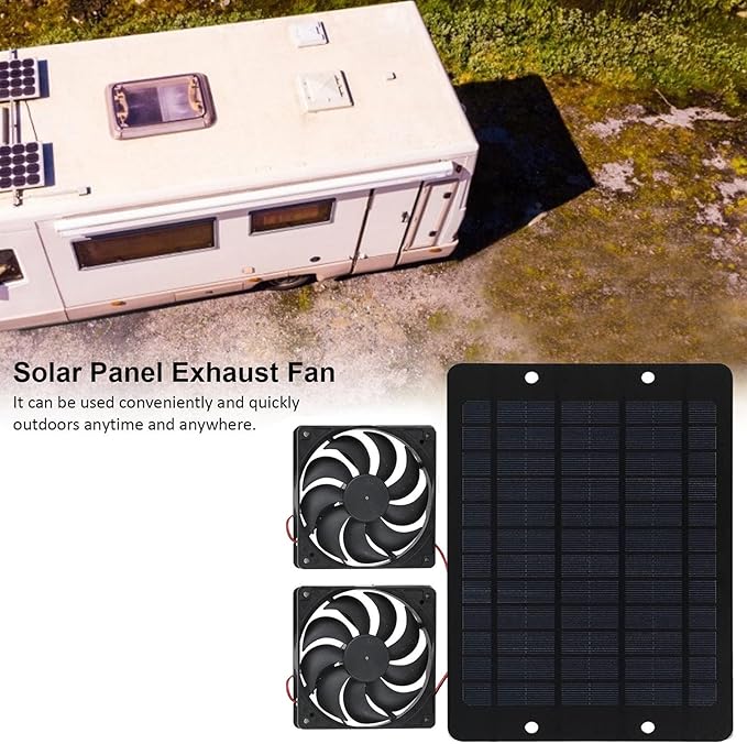 Solar Powered Fan, Solar Panel Fan Kit with 2 Fans, Solar Panel and Cable, Solar Powered Exhaust Ventilation Fan for Chicken Coop, Greenhouse, Shed, Pet House