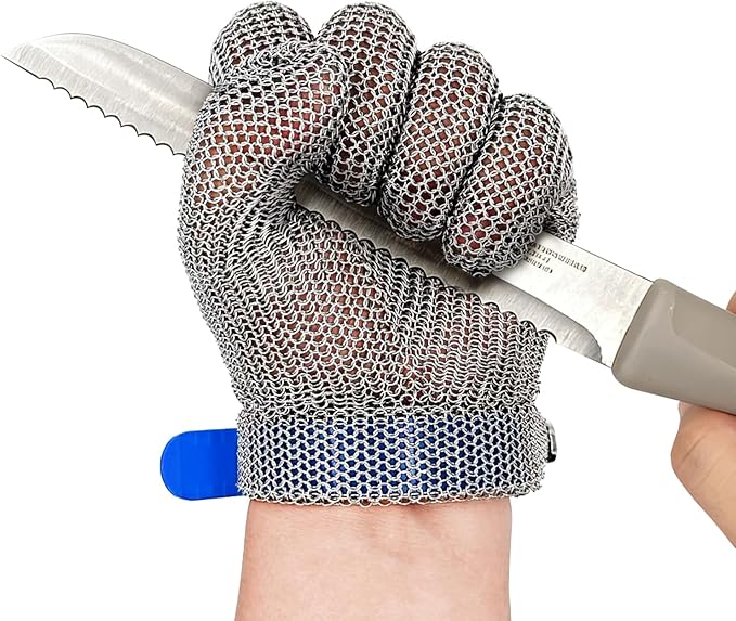 Cut Resistant Stainless Steel Metal Mesh Glove, Food Grade Chainmail Glove for Cutting, Butcher Gloves for Oyster Shucking Fish Filleting Food Processing Leather Cutting (Large (Pack of 1))