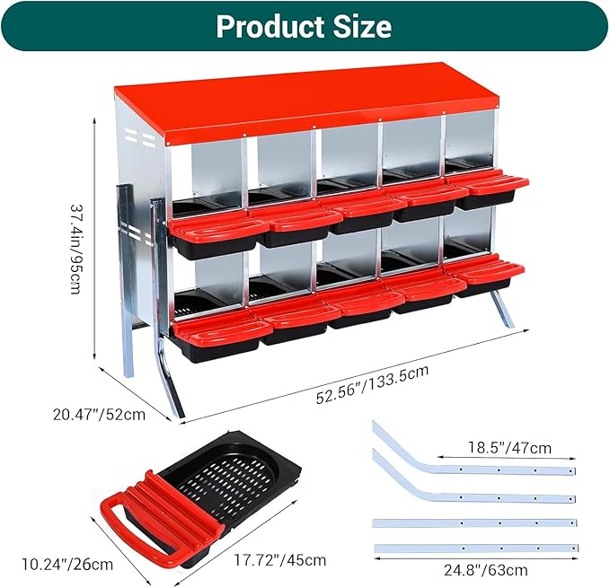 10 - Compartment Roll Away Chicken Nesting Box, Wall - Mount Hen Roosting Boxes for Laying Eggs, Easy Egg Collection & Cleanable Pull - Out Trays, Ideal for Poultry Egg - Laying
