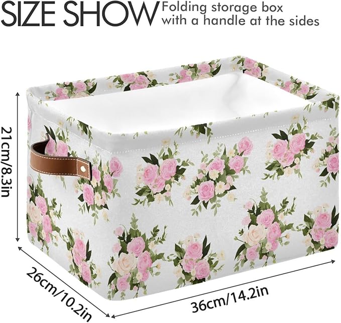 JIPONI Watercolor Pink Roses Fabric Storage Bins for Shelves, Decorative Storage baskets for organizing, Closet Organizer with Handle for Cloth, Toys, Bedrooms