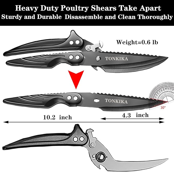 Heavy Duty Kitchen Scissors for Food, Poultry, Chicken, Bone Cutting - 10.2-Inch, Black