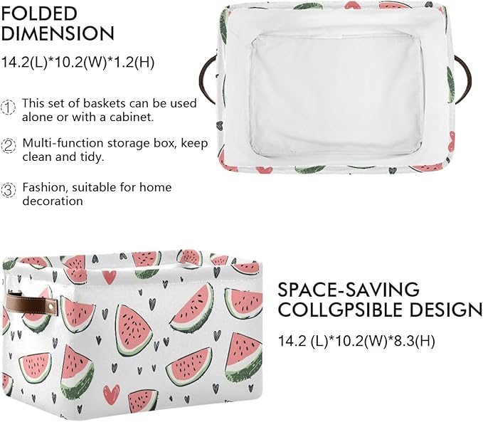 JIPONI Watercolor Watermelon Fabric Storage Bins for Shelves, Decorative Storage baskets for organizing, Closet Organizer with Handle for Cloth, Toys, Bedrooms