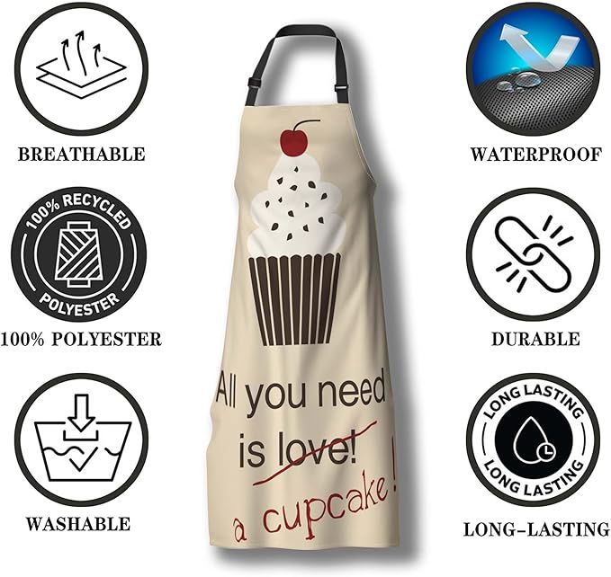 Baking Apron for Men All You Need Is a Cupcake Craft Aprons for Women for Kitchen Cooking Restaurant BBQ Painting Crafting 27” (W) x 31” (H), Waterproof Apron