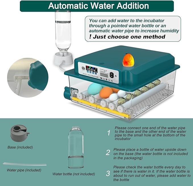 Egg Incubator, Egg Incubator with Automatic Egg Turning and Automatic Water Addition, 12-16 Eggs Incubator with Egg Candler, Incubator for Chicken Eggs Duck Eggs Quail Eggs