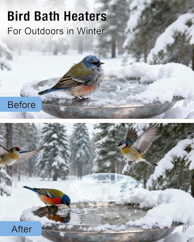 500W Bird Bath Heater with Fountain, Outdoor Cast Aluminum Submersible De-Icer with Thermostat, Birds Bath Water Heater for Winter, Chicken Waterer & Pond Heater with 9.8 Ft Cord