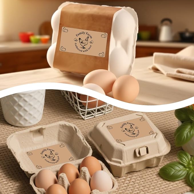 60Pcs 2" x 4" Chicken Egg Labels Rectangle Brown Self Adhesive Family Farm Egg Cartoon Stickers Packaging Tags for Box Container Business Farm Farmhouse Markets Shops Supplies
