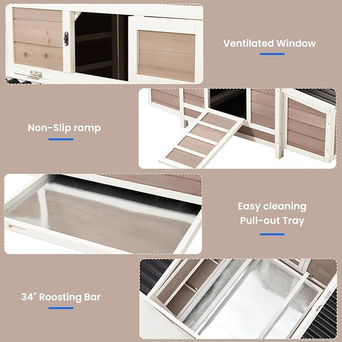 U-MAX Chicken Coop, 56" Large Wooden Chicken Hutch with 6 Nesting Boxes, Outdoor Hen House Chicken Cage,Brown
