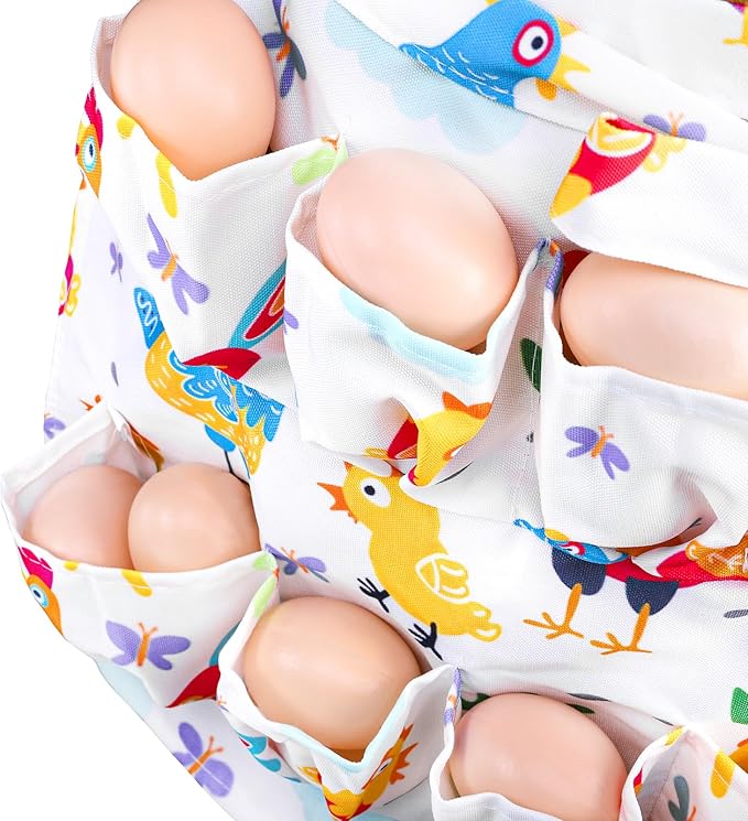 Goaste Egg Collecting Apron for Kids, 8 Pockets Child Egg Holding Apron, Chicken Egg Gathering Apron, Farmhouse Egg Baskets Holder Apron for Hen Duck Goose Eggs Housewife Kitchen Parent-Child Activity