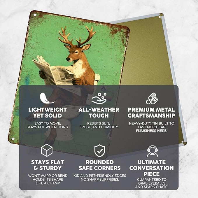 Vintage Deer Tin Sign Retro Metal Sign Wall Art Funny Nostalgic Wall Decor Decorations For Home Toilet Bathroom Man cave Cafe Kitchen Bar Office 16 * 12In