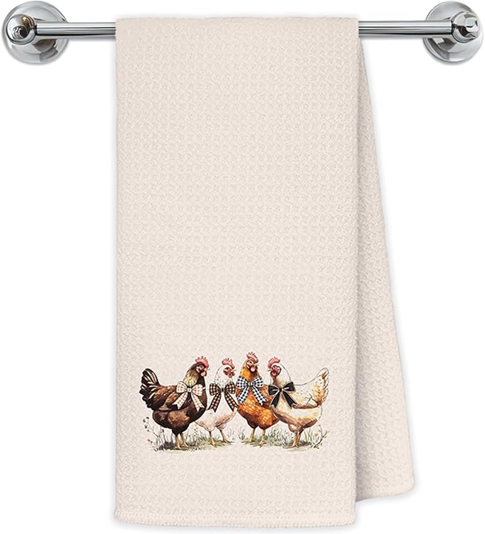 Funny Chicken Kitchen Towels, Chicken Lover Mom Lady Gifts Hand Towels for Bathroom Kitchen, Coquette Bow Farm Animal Hens Decorative Dish Towels Drying Cloth, 16x24 Inch