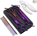 8.0 in 9CR Titanium Professional dog grooming scissors set,Grooming Scissors for Dogs Cats,Pet nail clippers,Shears, Straight,Curved,Thinning Shears,Comb for Full Body,Face, Nose,Ear,Paw