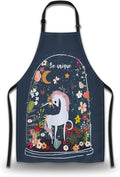 Cook Apron for Men Unicorn Floral Moon Cute Aprons for Women for Kitchen Cooking Restaurant BBQ Painting Crafting 27” (W) x 31” (H), Waterproof Apron
