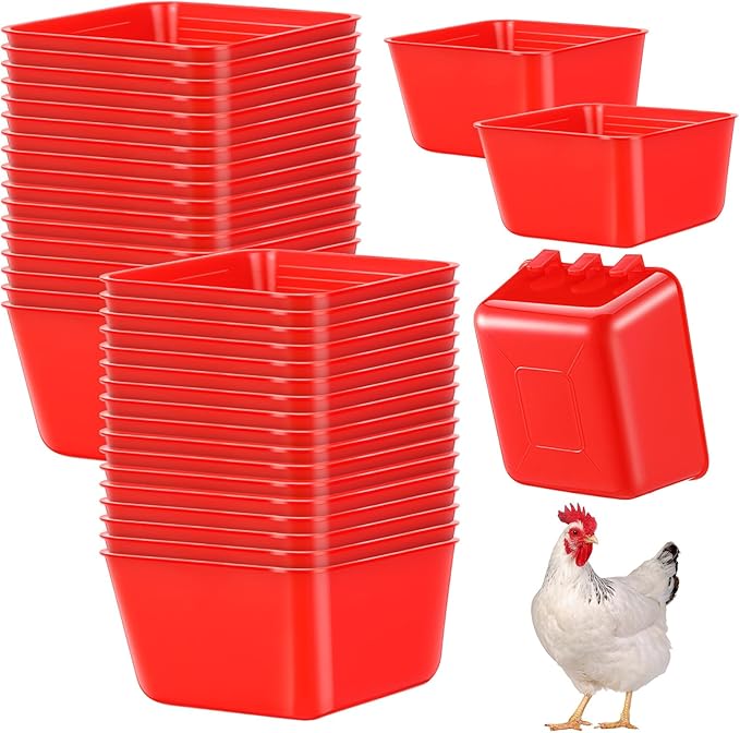 Maxdot 20 Pcs Chicken Water Feeder Cups 16 oz Pigeon Bird Feeder Cups Hanging Cage Chicken Water Cup for Pet Parrot Rooster Parakeet Bunny Gamefowl Poultry Wire Hutch(Red)