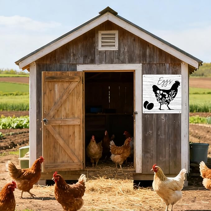 Kitchen Farmhouse Decor Floral Chicken Kitchen Decor Farm Style Decoration Rustic Farm Animal Signs for Home Yard Patio 8×8 Inches Tin Sign