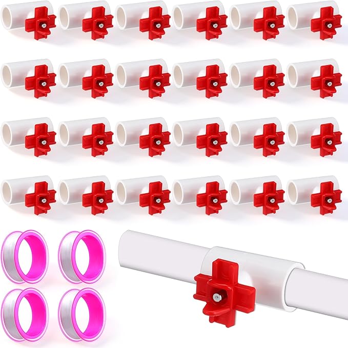 24 Pack Horizontal Chicken Water Nipples with 1/2'' PVC Tee Fittings Automatic Chicken Water Feeder Easy Install Chickens Nipples Waterer Horizontal Side Mount Poultry Nipple Waterer