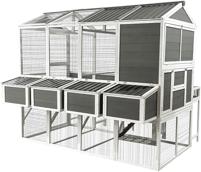 Large Walk-in Wooden Chicken Coop with Run, 3-Tier Poultry Cage for 10-20 Chickens, Outdoor Hen House with Nesting Boxes, Rainproof Roof, Pull-Out Tray, Multi-Level Rabbit Duck Hutch
