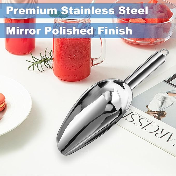 Metal Ice Scoop for Freezer,6 oz Stainless Steel Scooper for Ice Machine,Ice Bucket,Bar,Kitchen,Parties,Multipurpose Food Scoops for Ice Cubes,Popcorn,Flour,Candy,Pet Food (6 oz)