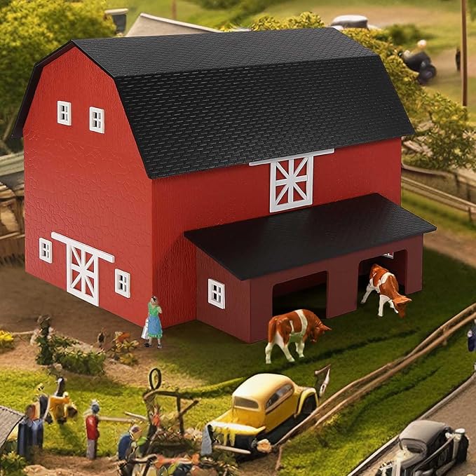 HO Scale Deluxe Barn Chicken Coop – Unbuilt Farm Building Kit for Model Layout (Red)