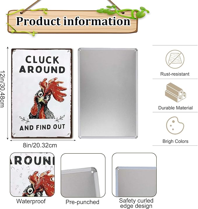Chicken Metal Decor Signs,Rooster Kitchen Decor,Chicken Accessories for Real Chickens,Farm Stand Supplies,Chicken Coop Signs,Chicken Decor,12x8 Inch