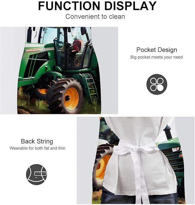 Company Farm Tractor Apron with Large Pockets, Waterproof & Stain Resistant Bib Apron for Cooking, Grilling & Baking, Adult Kitchen Apron for Women Men