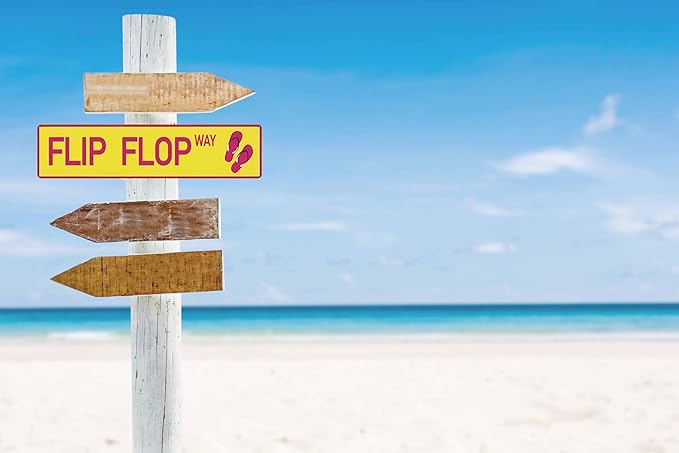 Flip Flop Way Metal Sign 4x16in Tropical Beach Style Plaque for Bathroom Yard House Indoor Outdoor Wall Decor