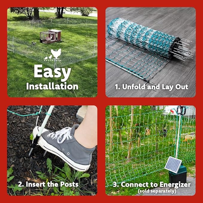 RentACoop Electric Anti-Predator Goat Fence - Suitable for Goats and Larger Animals - Energizer Not Included - 168' L x 42" H