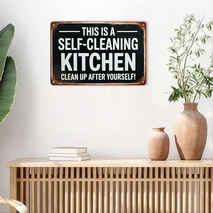 SelfCleaning Kitchen Tin Sign Vintage Funny Kitchen Rules Metal Sign Print Aesthetic for Garden Yard Bar Porch Home Bedroom Kitchen Wall Decor Gift 8 X 12 in