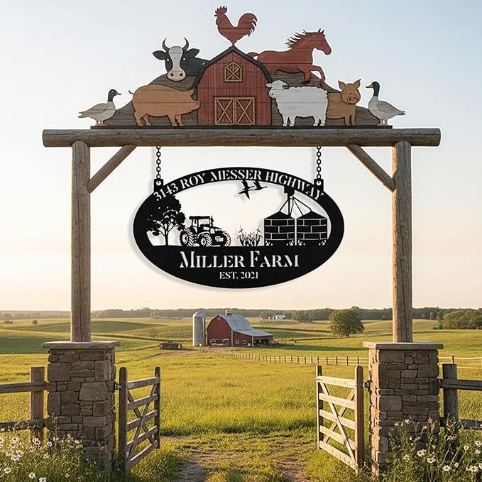 Personalized Metal Farm Signs, Custom Ranch Sign, Customized Farm Metal Signs Outdoor, Custom Large Hanging Family Name Sign for Farms, Ranch, Barn, Farmhouse
